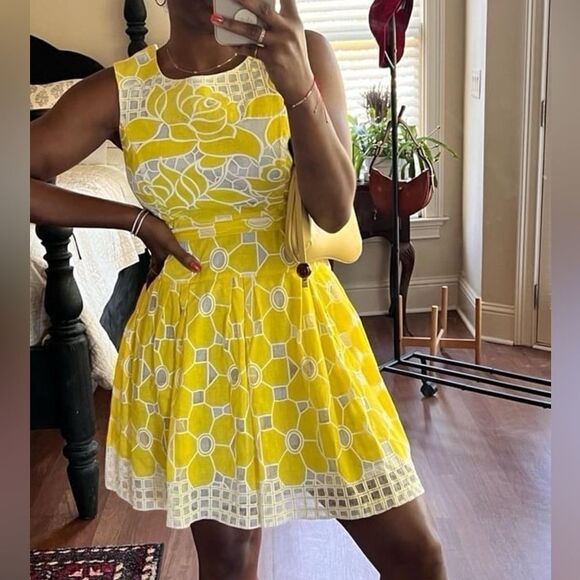 Robbie Bee Dresses & Skirts - Amanda Lane  Yellow Rose Embroidered cocktail Dress, Lined, with Lace detail 8